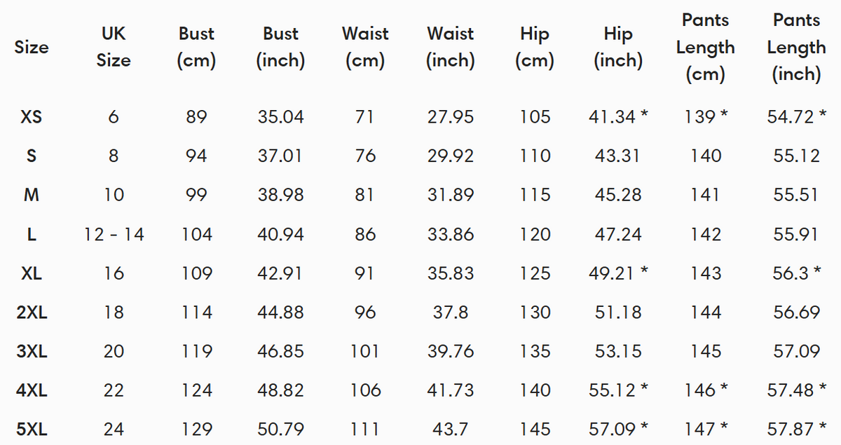 Size guide (cm)
