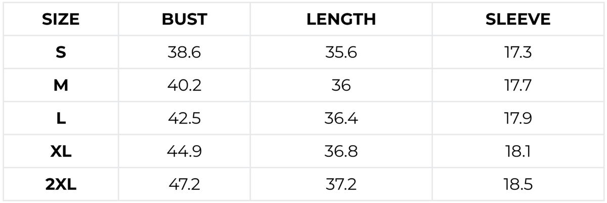 Size guide (inches)