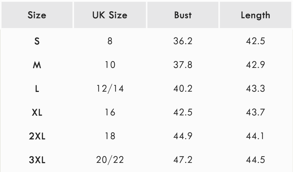 Size guide (inches)