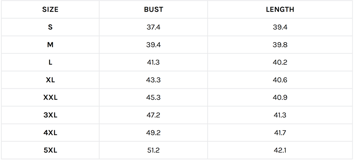 Size guide (inches)