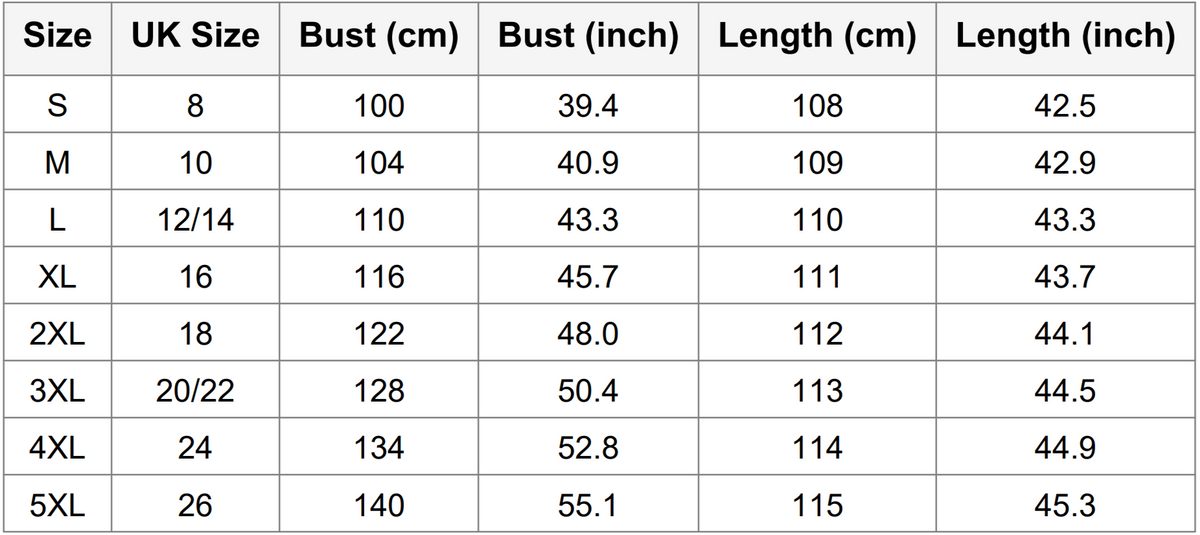 Size guide (cm)