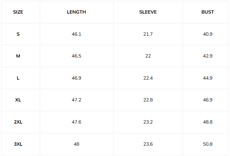 Size guide (inches)