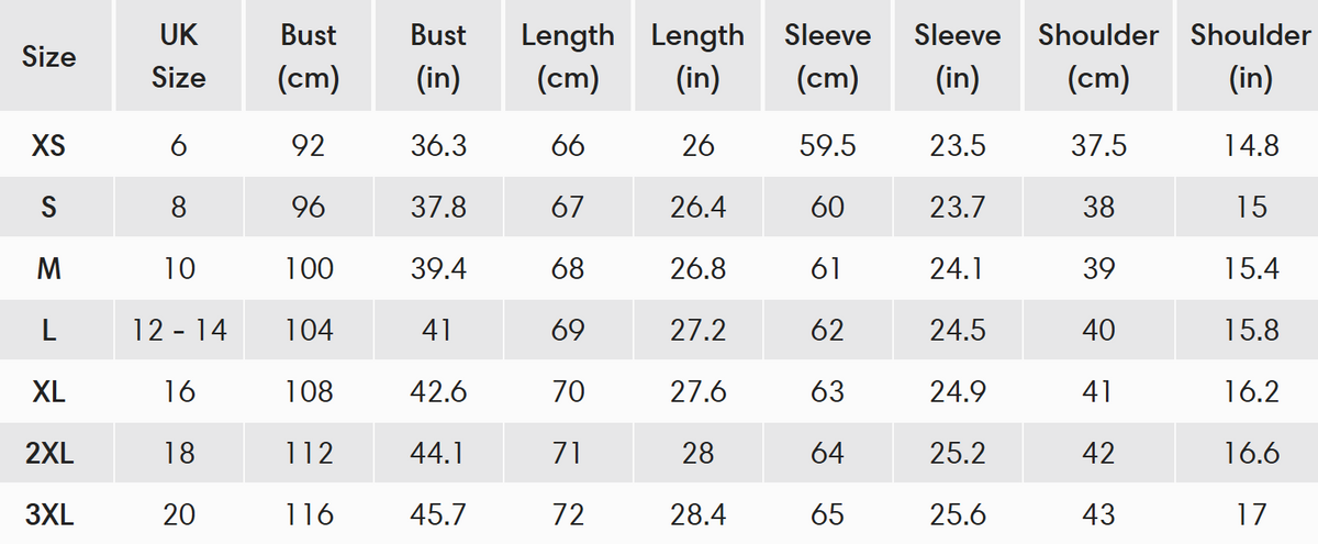 Size guide (cm)