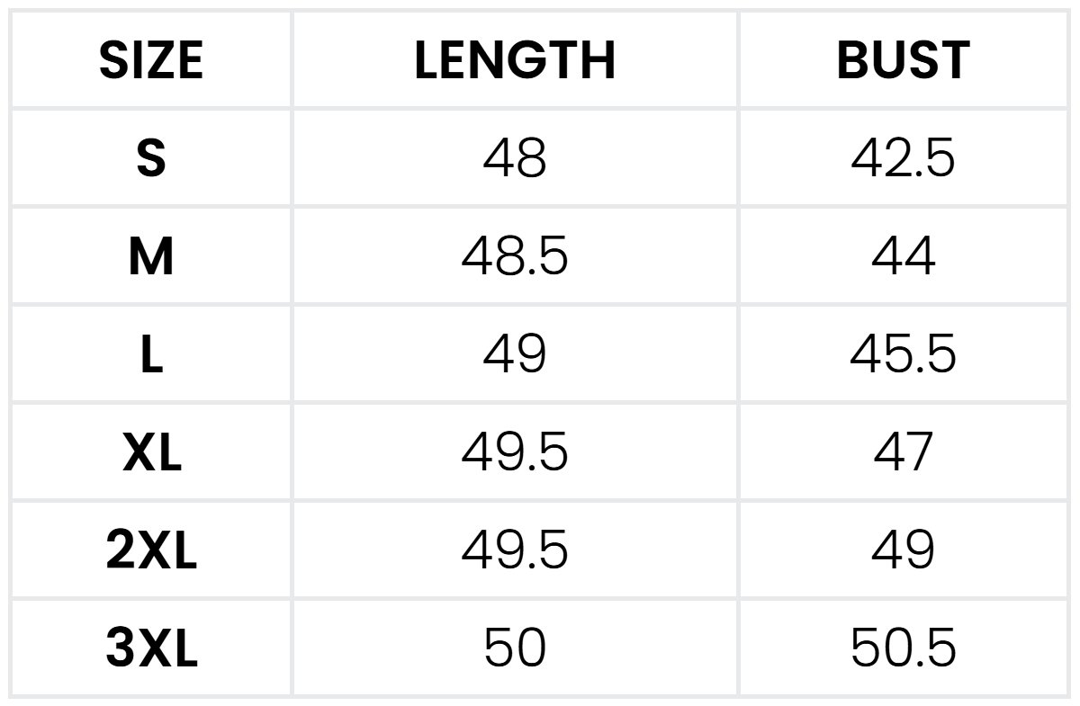 Size guide (inches)