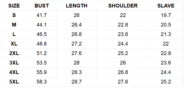 Size guide (inches)