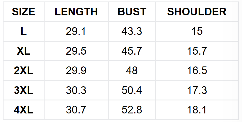 Size guide (inches)