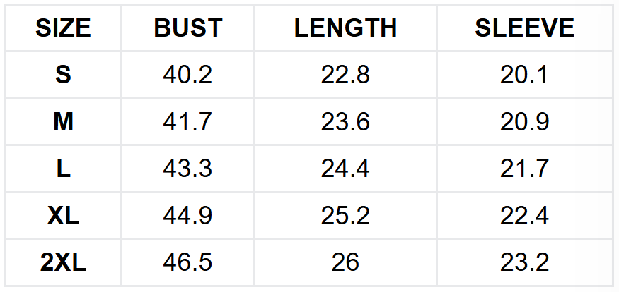 Size guide (inches)