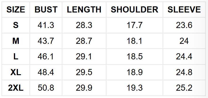 Size guide (inches)