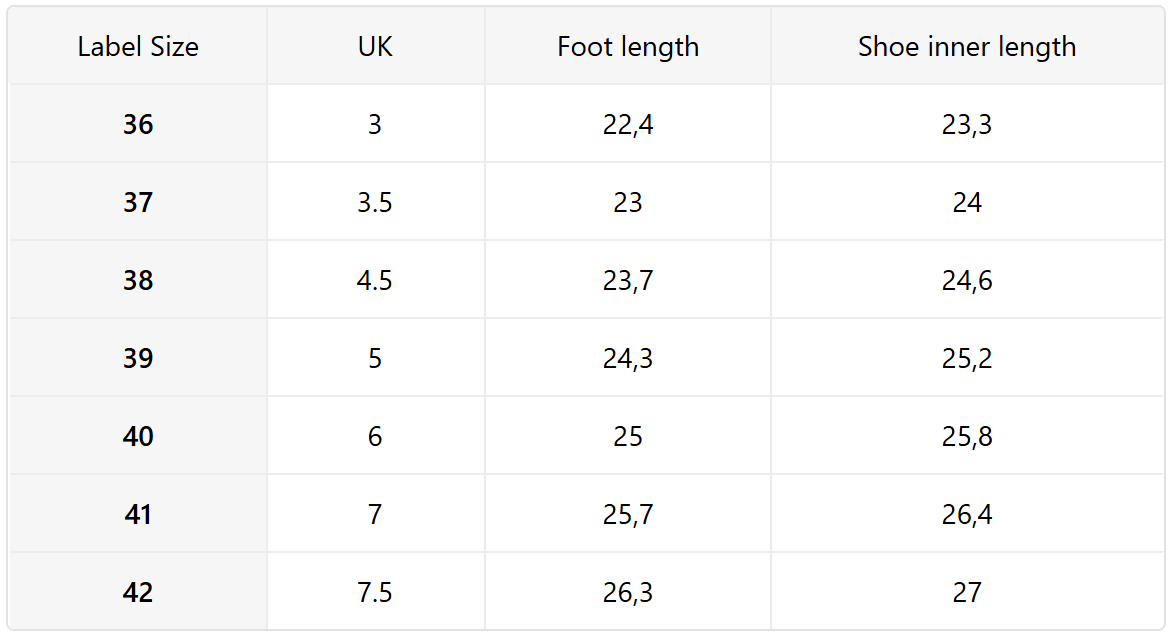 Size guide (cm)