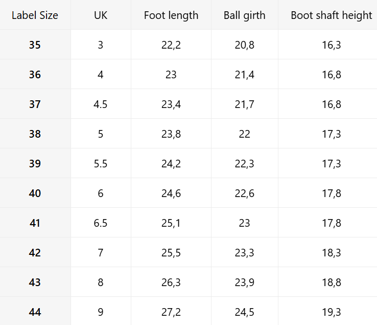 Size guide (cm)