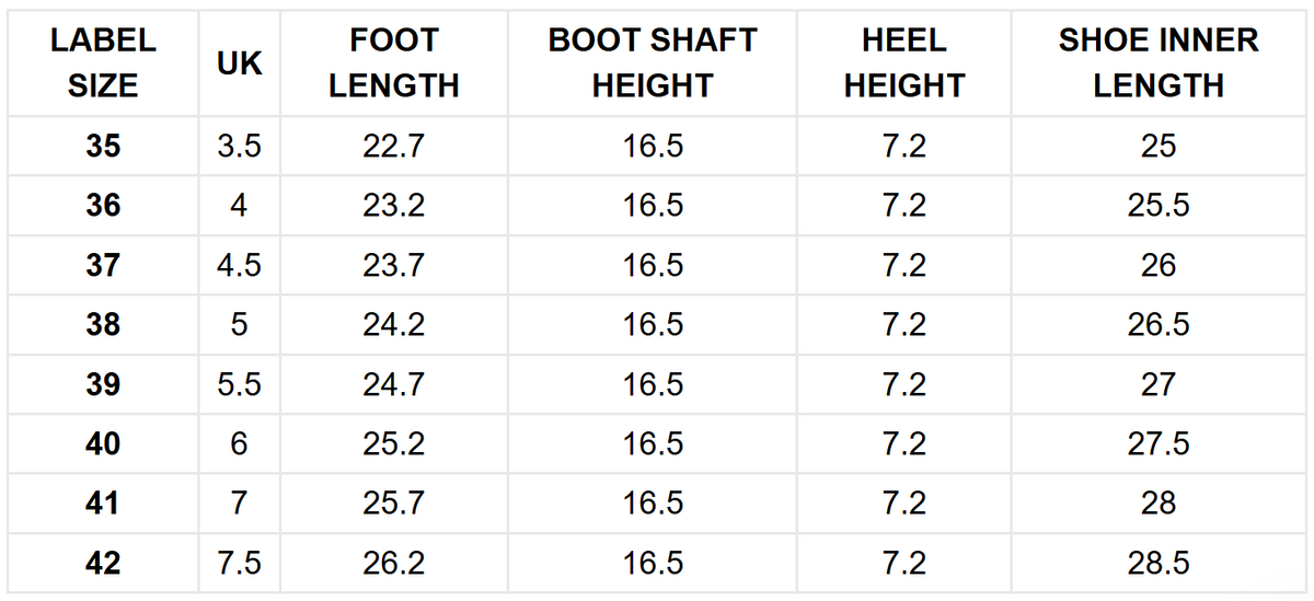 Size guide (cm)