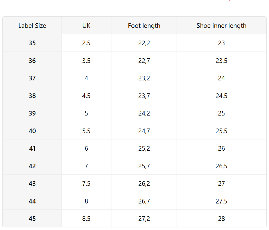 Size guide (cm)