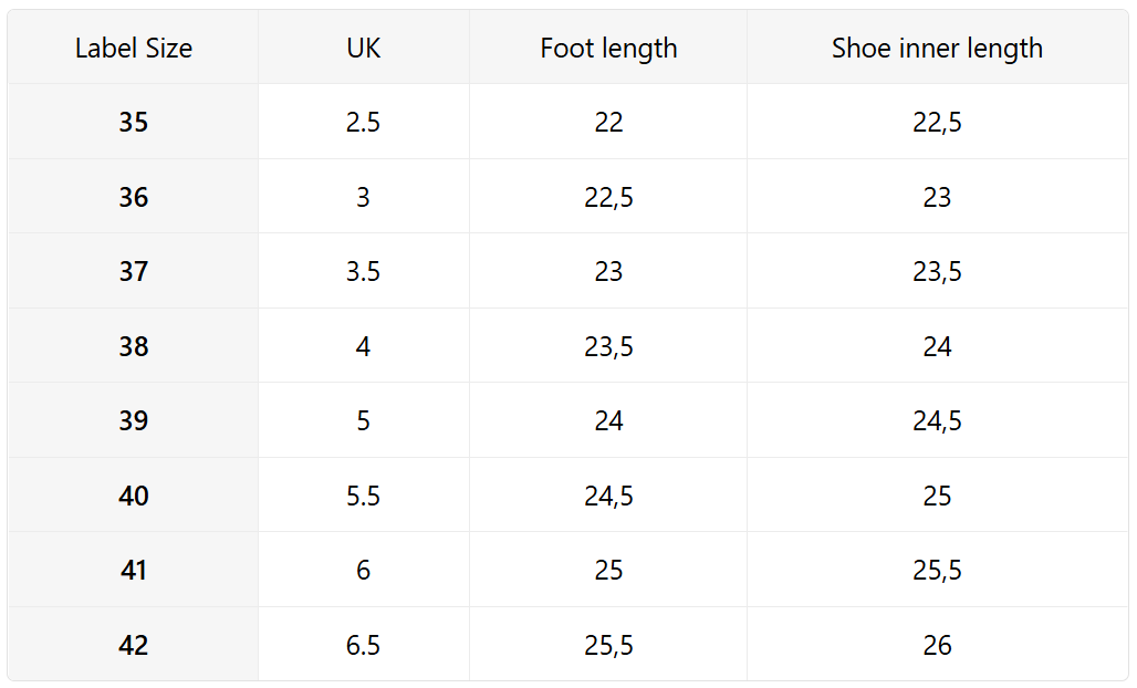 Size guide (cm)