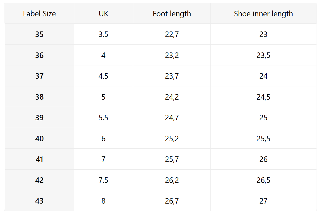 Size guide (cm)