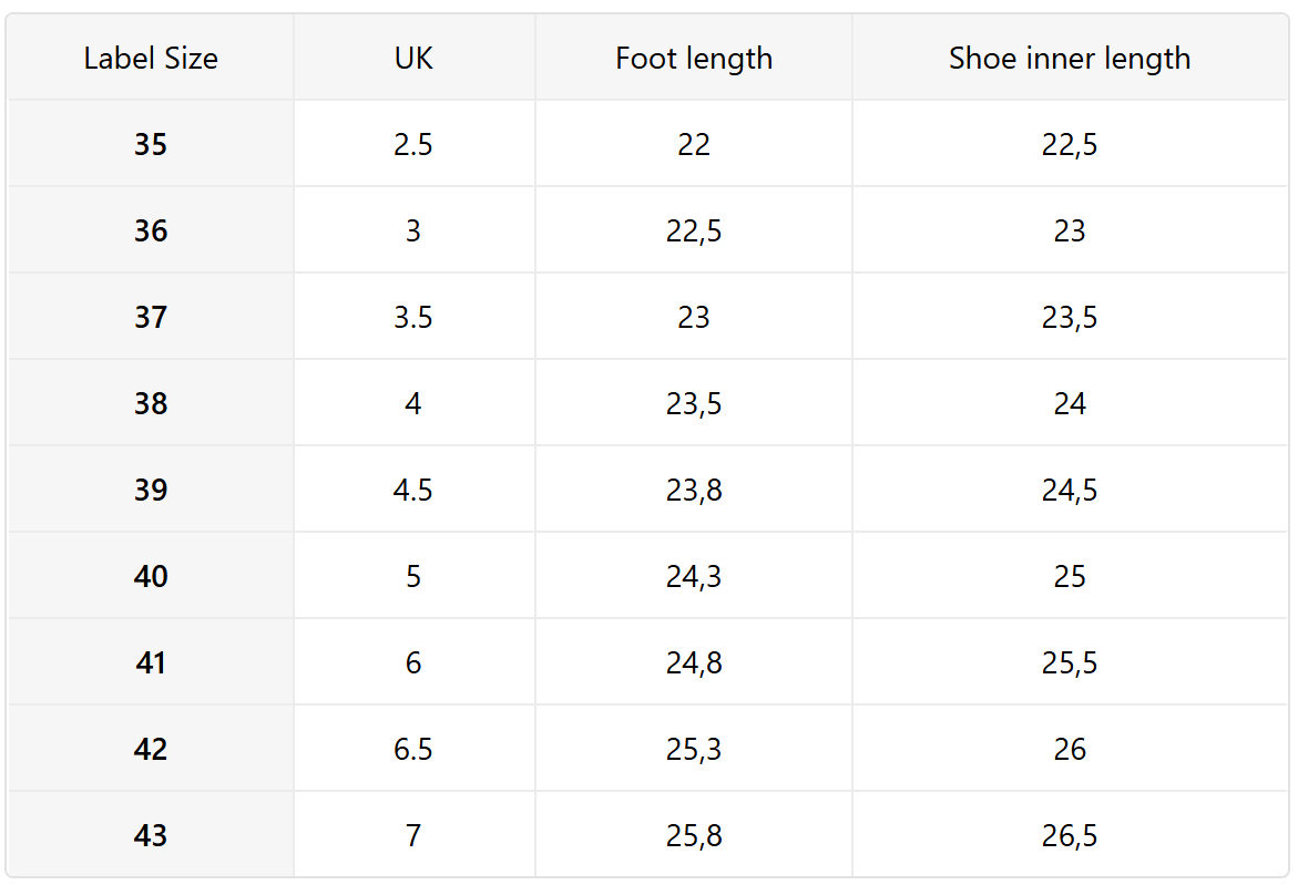 Size guide (cm)