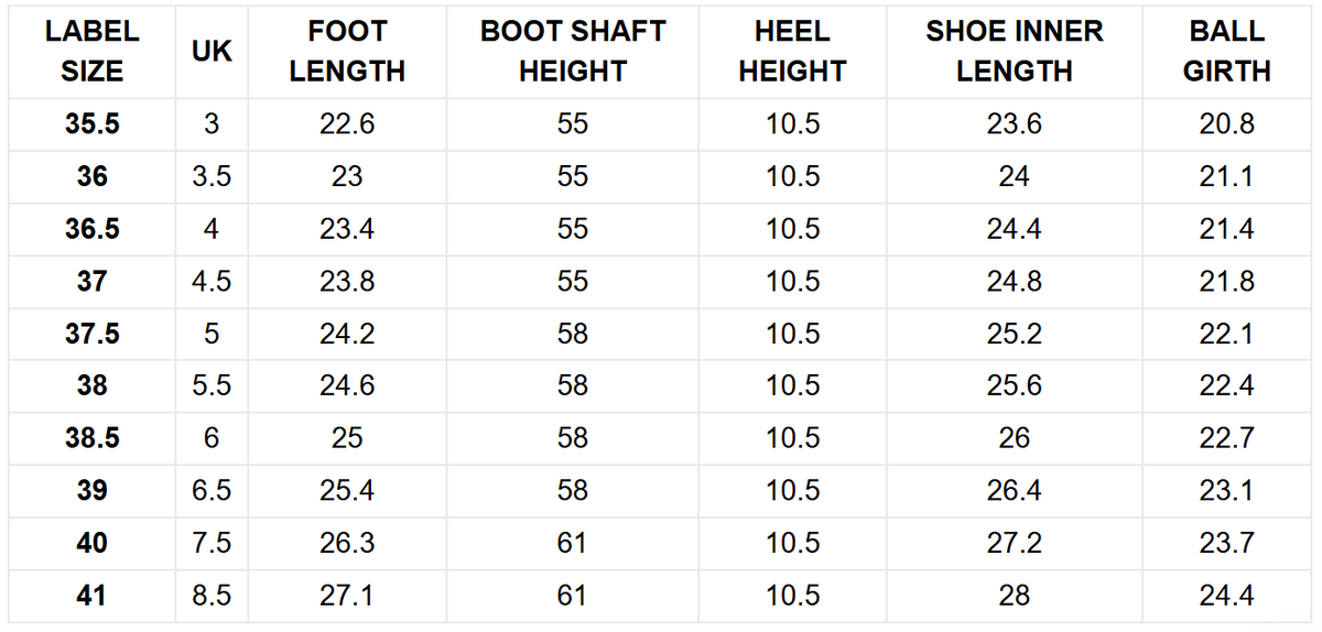 Size guide (cm)