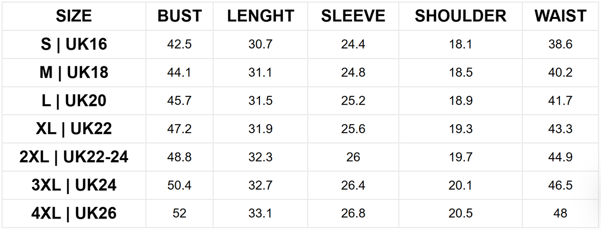Size guide (inches)