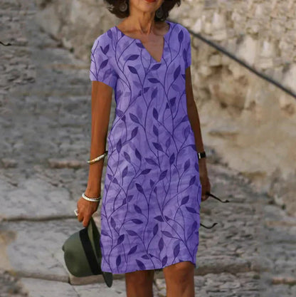 Margot - Printed V-Neck A-Line Dress