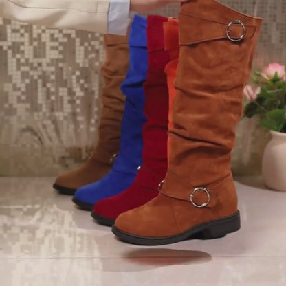 ALINA | Slouchy Buckle Strap Knee-High Boots